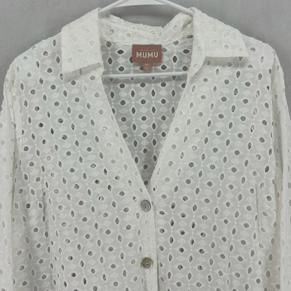 Show Me Your Mumu Women’s Medium White Eyelet Button Down Midi Dress Dayton - Picture 8 of 10